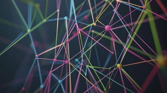 Colorful network is connecting points with lines in plex form.