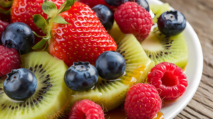 Obraz premium Strawberry, Raspberry, Blueberry, and Kiwi Fruit Salad