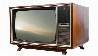 Classic retro-style vintage TV television set featuring a blank screen, captured in high detail,...