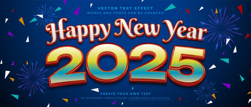 Happy new year 2025 text effect, vector graphic style