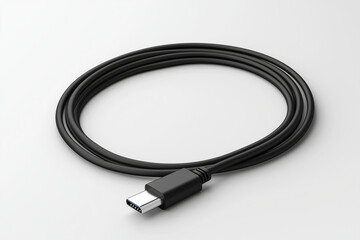 Black ultra-high-density male-to-female mini-micro USB Type-C cable on a white background, a hyper-realistic 3D model rendering of a game item.