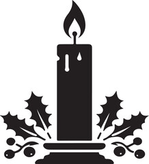 Candle with Holly Leaves and Berries Silhouette Vector Art – Festive Holiday Design