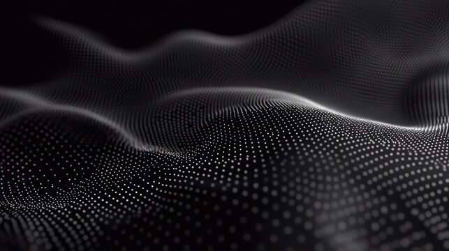 Abstract wavy dot pattern on black background: elegant digital landscape