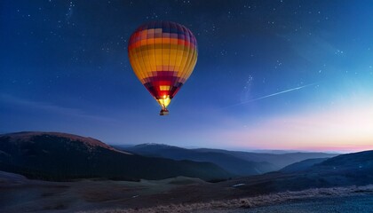 Fototapeta premium A Mesmerizing Sight: Colorful Hot Air Balloon Illuminates the Night Sky