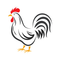 Rooster illustration with flat and minimal colors.