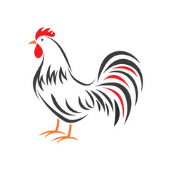 Rooster illustration with flat and minimal colors.