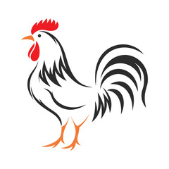 Rooster illustration with flat and minimal colors.