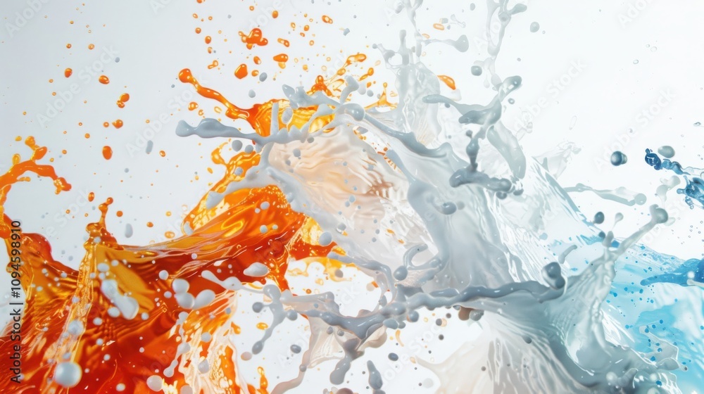 Poster Dynamic liquid splash action studio setting abstract art colorful display close-up view frozen in time concept