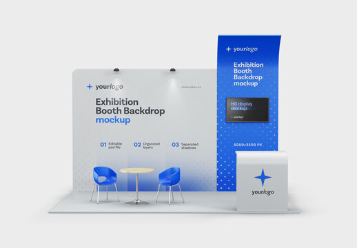 Exhibition Stand Mockup, Booth Backdrop