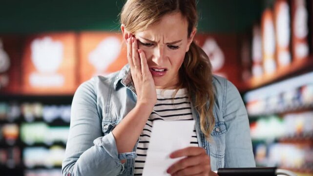 Customer At Grocery Store Or Supermarket With Receipt