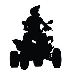 A man is riding a black ATV. The ATV has four wheels and is black in color