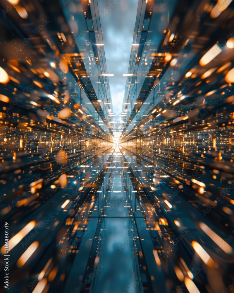 Poster dynamic display of abstract geometric led light patterns in urban settings digital art futuristic at