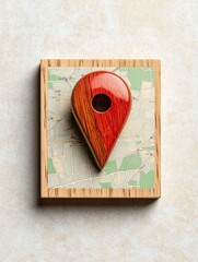 Wooden Map Pin on Vintage City Map Background Symbolizing Navigation and Location Services