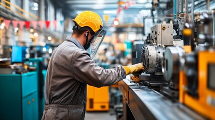 Industrial Worker Operating Machinery in a Factory Setting