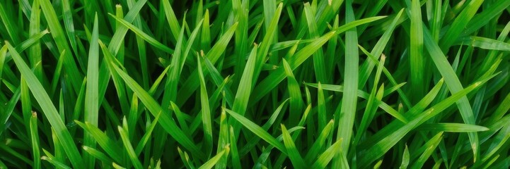 Close up of vibrant green grass showcasing a variety of textures and shades, meadow