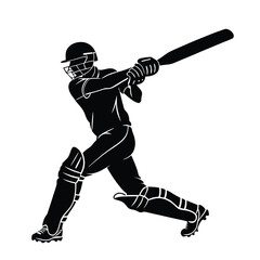 Naklejka premium A man in a black shirt and pants is swinging a bat. He is wearing a helmet and a pair of pads