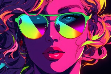 80s neon a woman with sunglasses,generation AI
