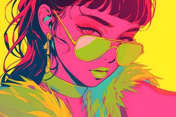 80s neon a woman with sunglasses,generation AI