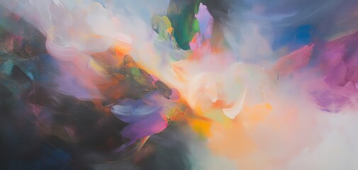 Fototapeta premium Abstract oil painting. Vibrant colors blend in a dreamy, ethereal landscape. Perfect for modern decor.