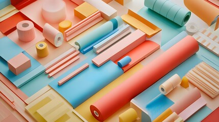 Creative paper art installation studio space photography colorful environment aerial view artistic concept for design inspiration