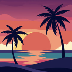 sunset on the beach palm trees