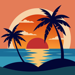 sunset on the beach palm trees