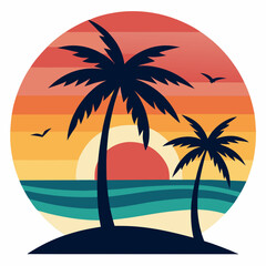 sunset on the beach palm trees