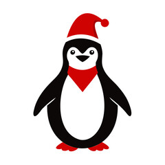 Obraz premium A Cute Christmas Penguin wearing a Santa clause hat and scarf Vector Silhouette Isolated on a Transparent background