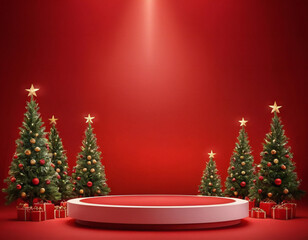 Christmas 3d scene with red podium platform