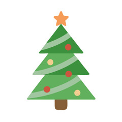 Bright green Christmas tree adorned with colorful ornaments and topped with a star during the festive holiday season