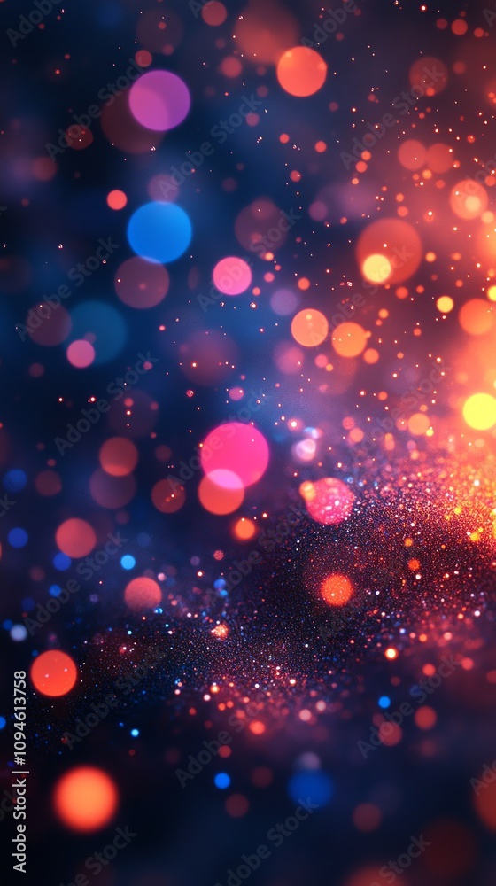 Poster a vibrant abstract background featuring colorful bokeh lights and a cosmic feel.