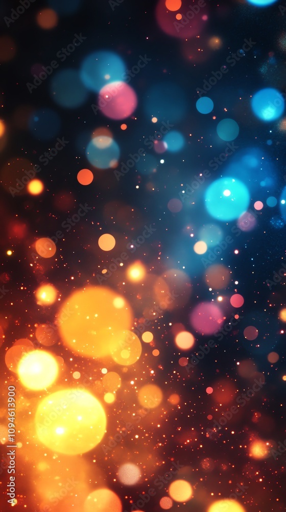Poster A vibrant abstract background featuring colorful bokeh lights in various hues.