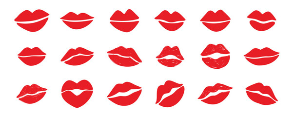 lips kiss clipart. lips kiss hand drawn silhouette symbols. Decor red lips cartoon drawing elements set