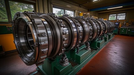 Obraz premium Industrial machinery with multiple circular components and metal structure