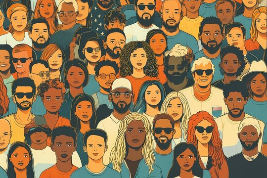 A diverse crowd symbolizing unity in the United States, showcasing diversity and togetherness.