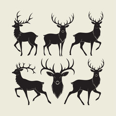 Naklejka premium A drawing of a deer with antlers. Deer Silhouette with a beige background.