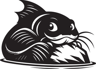 Sneaky catfish peeking from behind a rock vector silhouette