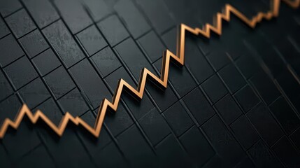 A stylized graph with a zigzag pattern in golden color, set against a dark textured background, representing upward trends or financial growth.