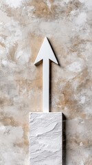 Minimalist White Arrow on Textured Beige Wall Symbolizing Direction and Growth in Modern Design