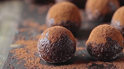 Fototapeta premium Chocolate energy bites recipe kitchen food photography home cooking close-up healthy snack ideas