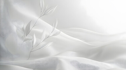 Obraz premium Ethereal White Leaves Against Soft Fabric Background, Elegant Design with Delicate Details and Minimalist Aesthetic for Tranquil and Serene Visuals