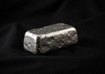Discovering a shiny silver ingot with unique textures illuminated against a dark background