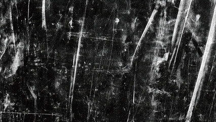 Black and white distressed overlay grunge texture background, rough vintage ink drawing with space for text or design. Abstract smudged dust effect on old paper surface. Black color backdrop.