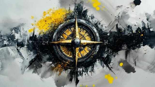 Exploration theme artwork featuring a detailed compass design with vibrant colors and abstract elements