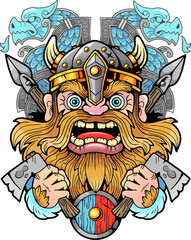 Funny Scandinavian Viking Illustration Design