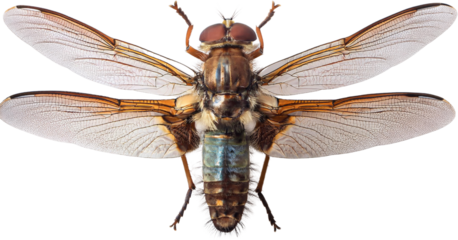 Detailed macro photo of a striking insect with large wings isolated transparent background