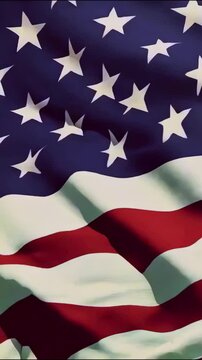 American flag waving gently  symbolizing freedom and unity new beautiful stock 9x16 vertical video footage animation AI