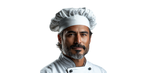 Chef in White Uniform With Hat Isolated on Transparent Background.