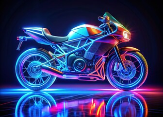 Experience a stunning hologram of a futuristic super bike, adorned with neon lights and dynamic effects, brought to life in an engaging 3D space.