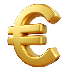 Obraz premium golden euro sign 3d render icon in cartoon plastic style minimal isolated on transparent white background, clipping path